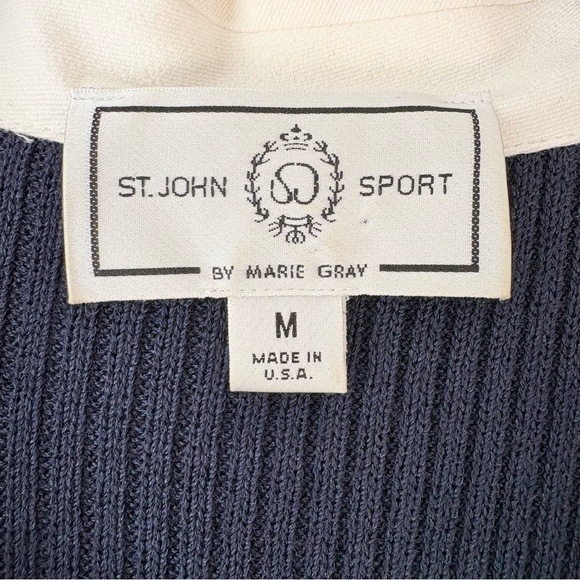 St John Sport Navy Blue Ribbed White Collar Nautical Sweater - Picture 4 of 7